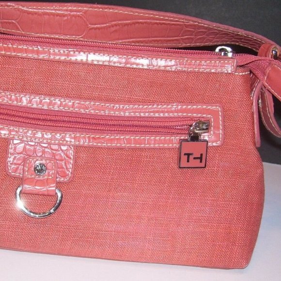 Tommy Hilfiger T H Orange Canvas Handbag Purse - Picture 6 of 8